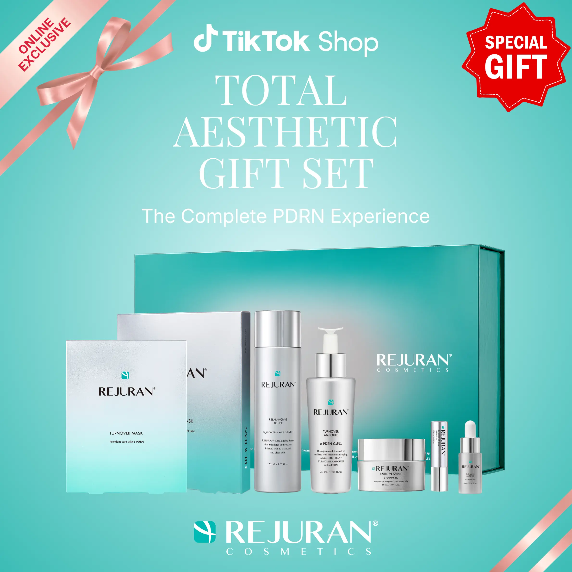 REJURAN Total Aesthetic Skincare Set - Rejuvenating Daily Skincare Kit with c-PDRN for Anti-Aging, Firming & Deep Hydration | Special Gift Set for Radiant, Youthful Glass Skin Cream Moisture