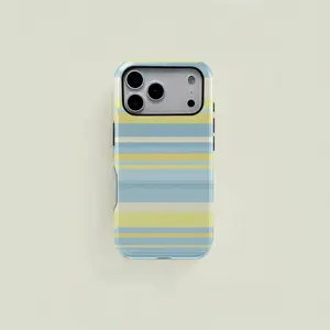 Light Blue Summer-inspired Striped Design Protective Case,phone Case Suitable for Iphone 11/12/13/14/15/16/17 Pro Promax Plus Air, Sturdy and Durable 2-in-1 Case, Simple and Stylish Phone Case.