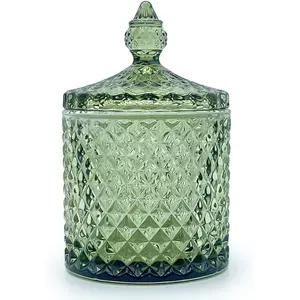 Colorful Glass Jar With Lid,Candy Cookie Jars,Jewelry Box,Christmas Decorative Jar(Olive Green)