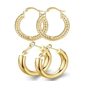 18K Golden Hoop Charming Earrings 25mm Eye-catching Accessories 2 pairs/set For Daily Fashion Or Party Style - Durable