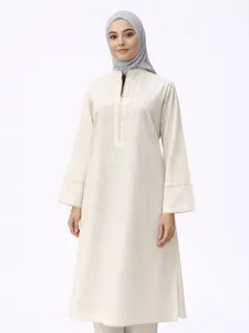 White Cotton Kameez with White Lace detailing and Sherwani collar