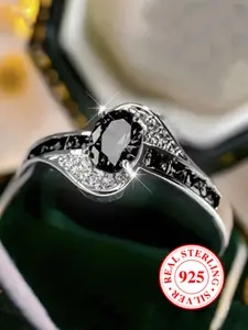 S925 Sterling Silver Ring with Synthetic Zircon Inlay, Casual Style Unisex Engagement Wedding Band, Teardrop Bridal Rings, All Season Jewelry Gift for Her（with box）