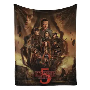 Stranger Things Season 5 Flannel Blanket, Hawkins Crew & Eleven Collage Throw, Soft Cozy Fleece Blanket, Netflix Horror TV Show Merch, Upside Down Room Decor, Warm Throw for Couch Bed, Perfect Gift for Fans, Horror Themed Bedding