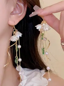 Faux Pearl Decor Dangle Earrings, Elegant Flower Leaf Design Earrings for Women, Fashion Jewelry for Party, Daily Decor, Trendy All-match & Exquisite Jewelry for Birthday Gift