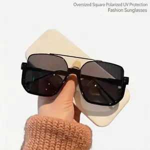 Oversized Retro Cat Eye Sunglasses, Gold Metal Double Bridge Square Eyewear, Yellow Tint AC Lens Night Vision Shades, Lightweight Fashion Frames with Clear Vision, Ideal for Night Driving, Outdoor Sports & Daily Casual Wear