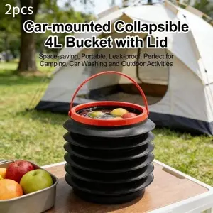 2-Pack 4L Collapsible Car Bucket with Lid, Multifunctional Foldable Trash Can & Storage Bin for Car, SUV, Truck, Camping, Travel, Portable Leakproof Automotive Interior Organizer