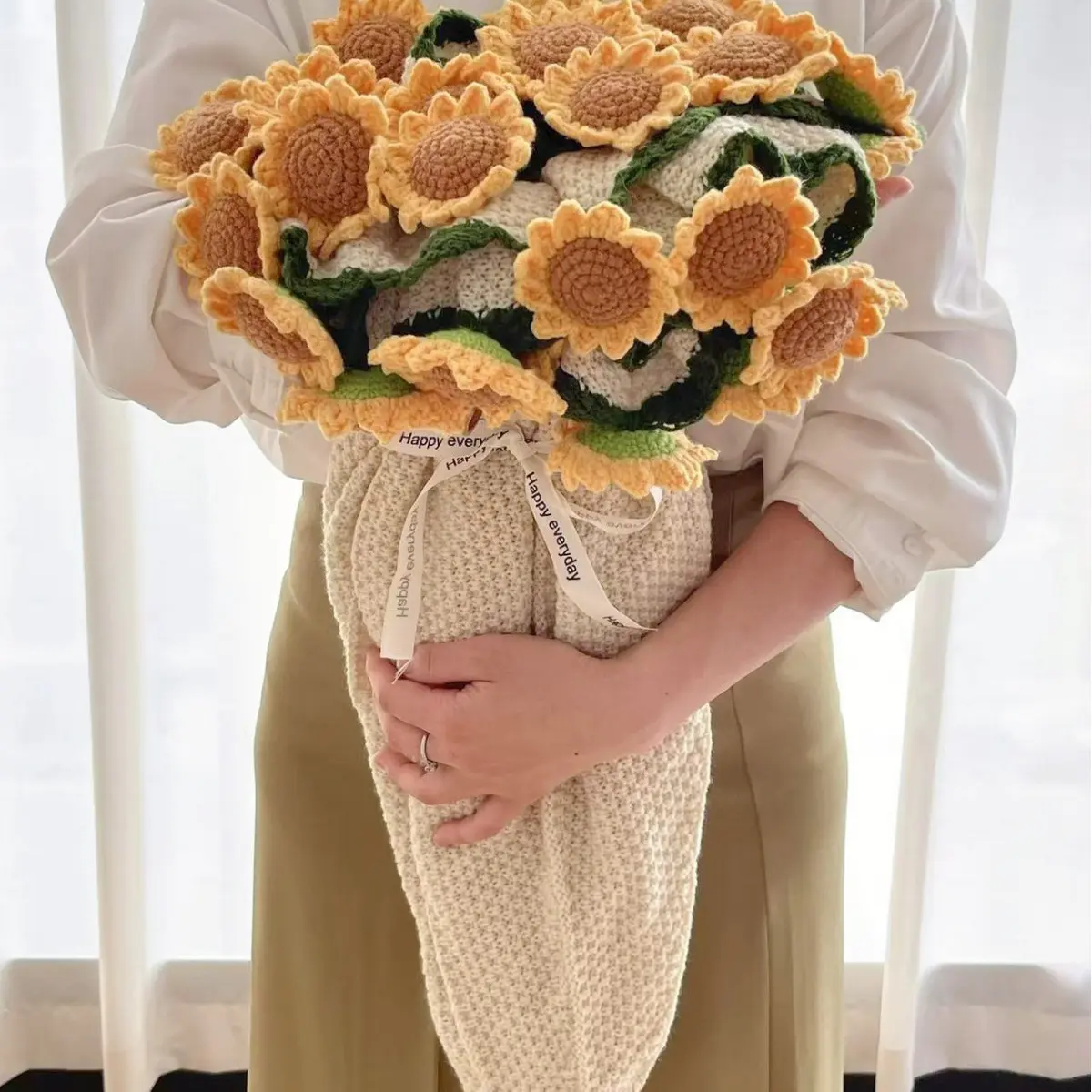 Handwoven bouquet blanket / rustic sunflower rose lily of the valley blanket / bedroom nap air conditioning shawl blanket gift decorative blanket