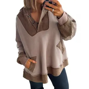 Women's Color Block Hoodie Womenswear Waffle Oversize Drop Shoulder Pullover 2025 Fall Outfits Full Range Size Plus Size Hoodie