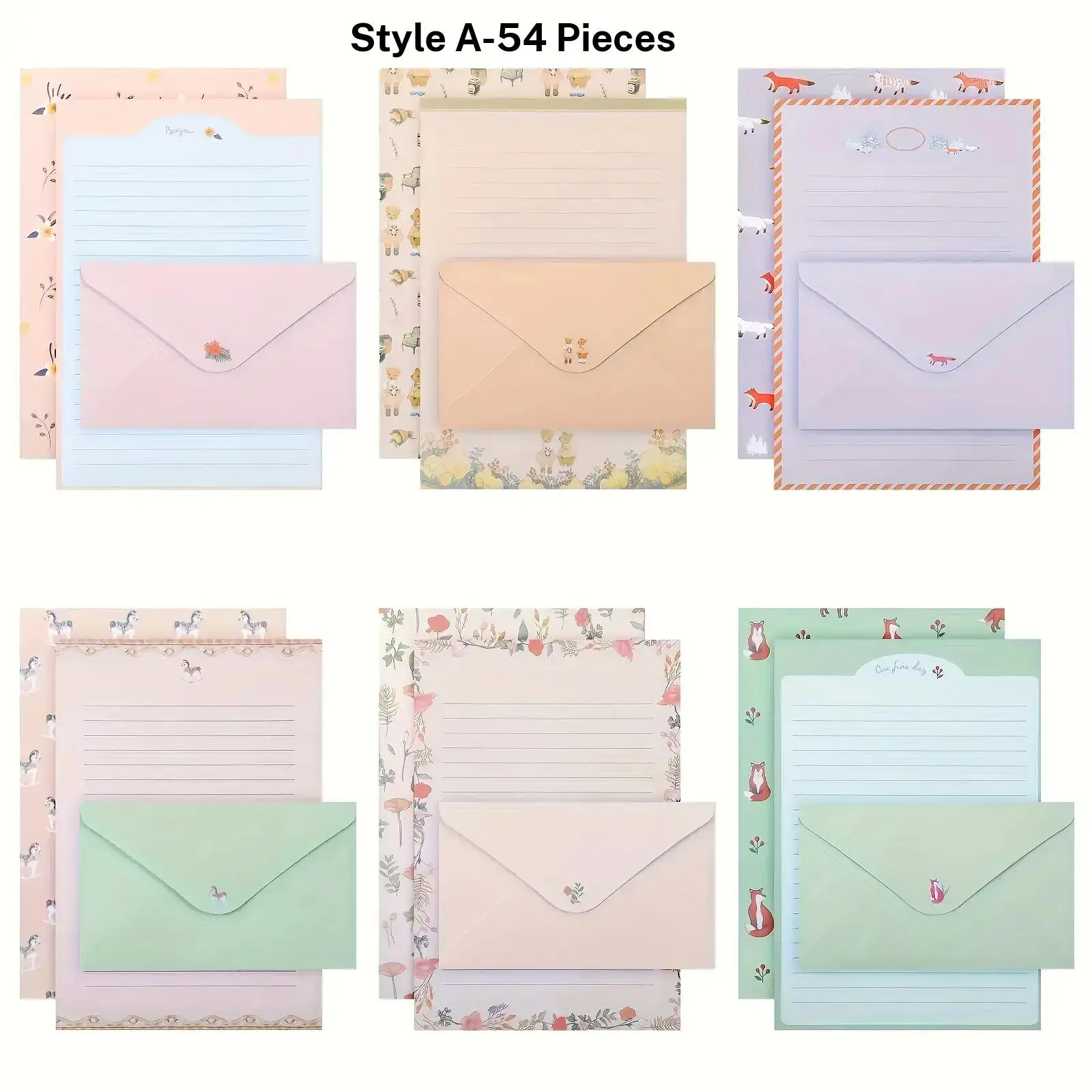 54 PCS Stationery Set with Envelopes,36 Writing Paper+18 Envelopes,Cute Lined Stationery Paper for Writing Letters Invitations Poem Office School Classroom Supplies, Unique Envelopes