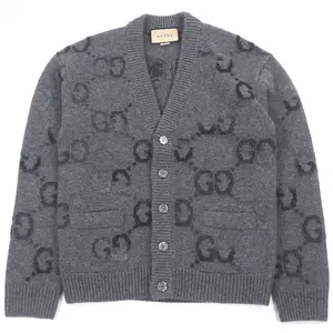 Pre-owned GUCCI Wool Small Leather Goods Jumbo GG logo Cardigan