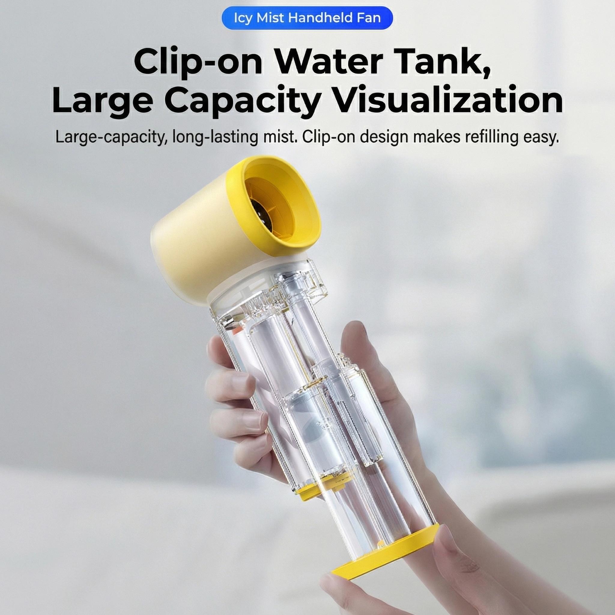 Mini AC Nano Ice Mist Fan, 200-Speed Turbo Airflow, Ultrasonic Atomization, Pop-up Water Tank, Aerospace Turbine Blades, Large Visual Water Tank, Type-C Fast Charging, Long-Lasting Battery, Warm Ambient Light, Portable Handheld Cooling Fan.