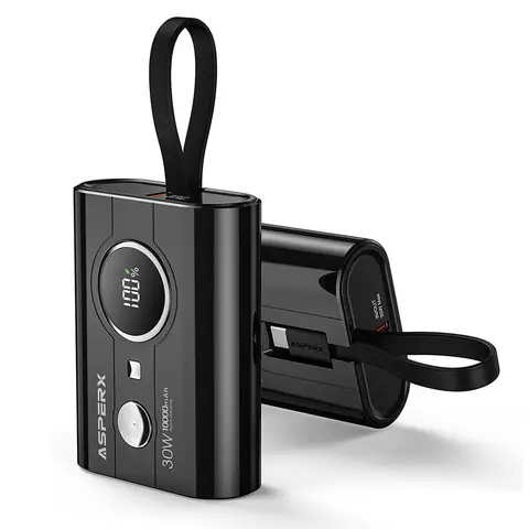 AsperX 30W Fast Charge Power Bank, Mini Portable Charger Built-in Type-C Cable, LED Display, Battery Pack for Smartphone, iPad, etc Chargeable Device,back to school,back to school haul