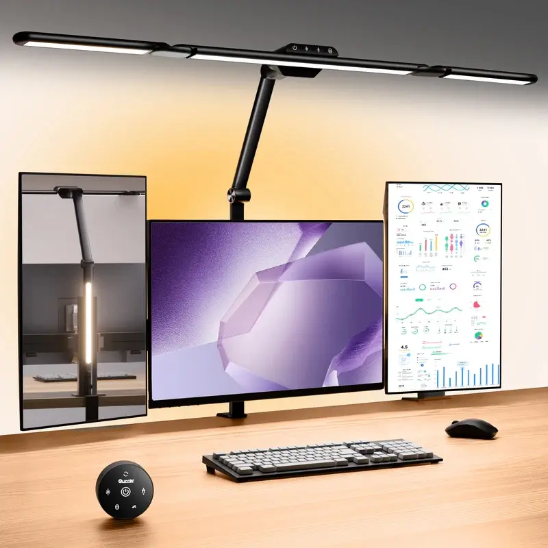 Quntis 32.5" Aluminum Architect Table Lamp - Dorm Office Home Use, Eye Care, 3 Light Bars, 1100LM Brightness, Ambient Backlight, Radar Motion Sensor, Remote Control, 2H Timer, Modeling Reading Drafting Workbench Task Lighting, Book Light Compatibility