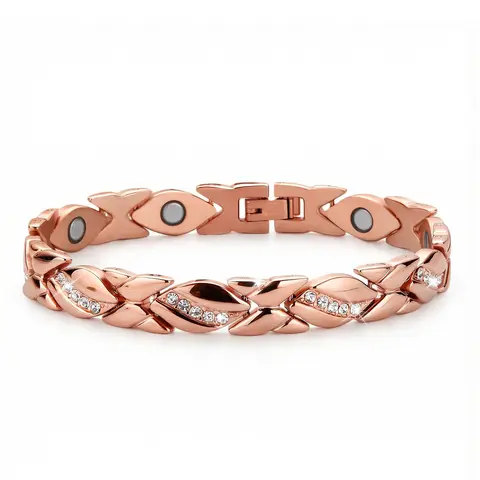Sicbumi Leaf Copper Magnetic Bracelet - Women's Fashion Hypoallergenic Jewelry, Crystal Accent Copper Bracelets & Bangles, Mother's Day Gift Accessory