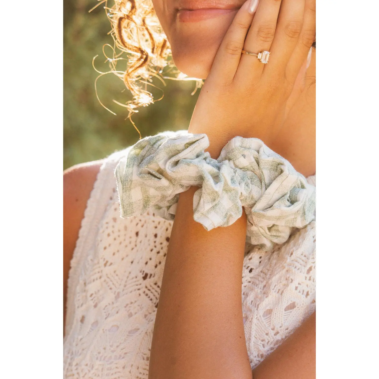 Sage Gingham Jumbo Scrunchie