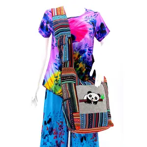 Gheri Patchwork Baby Panda Crossbody Bag | Embroidered Patchwork Messenger Bag