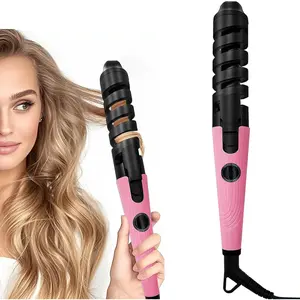 Anti-Scald Ceramic Curling Wand,Portable Curling Iron,Automatic Spiral Hair Curler for Women,Detangle Scald-Free Fast Heating Rollers Suitable for Long and Short Hair Styling(Pink01)