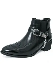 Men High Top Boots PU Embroidery Pointed Toe Trendy Casual Versatile Men Boots