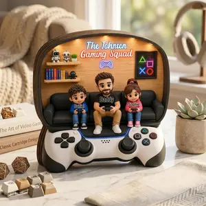 Personalized Dad And Son Daughter Gaming Wooden Block, Father's Day Gift for Dad Grandpa, Daddy Gamer Flat Sign, Game Lover Room Decor