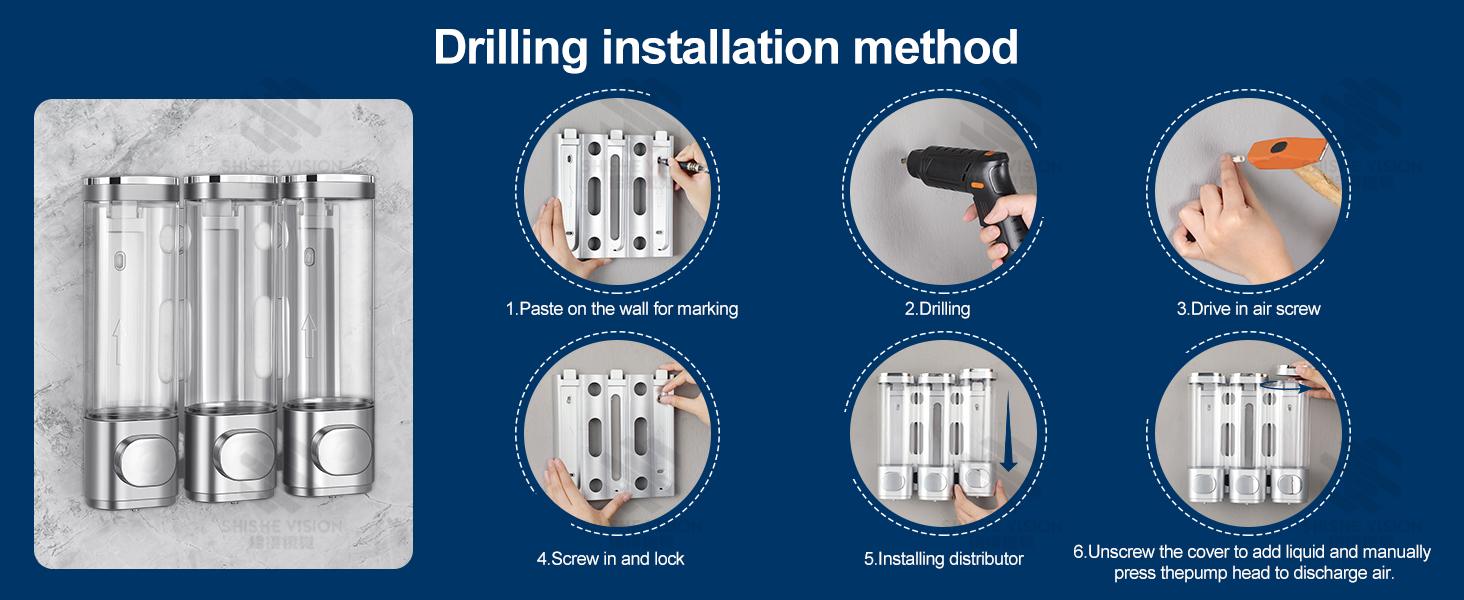 3-in-1 Room Wall Mounted Bathroom,Shower Pump Dispenser and Organizer,Dispensers for The Shower,Shampoo and Conditioner Dispenser,Shampoo Dispenser for Shower