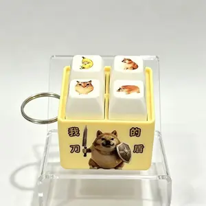 what the dog doing voice key four-grid pendant keyboard decompression keychain pendant Glowing toy small gift friend leather universal fit kid adult