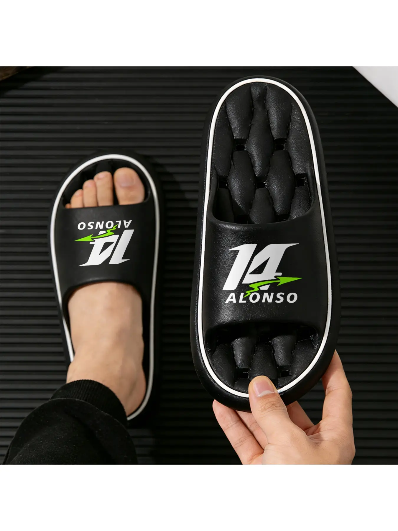 Fernando Alonso 14 Racing Inspired Slippers Comfortable Indoor Shoes for Men Women F1 Fans Non Slip Sole Lightweight Casual Footwear Sporty Design Daily Wear
