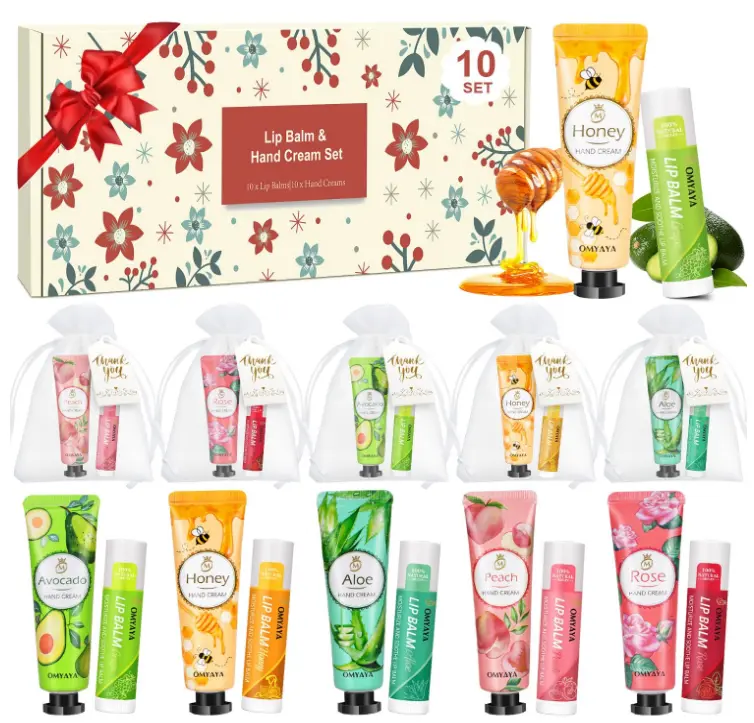 20 Pack Bulk Gifts, Lip Balm Bulk and Hand Cream Gift Set With Organza Bag Thank You Card,Thank You Gift,Bridal Wedding Favors & Baby Shower Wedding Gifts For Guests, Christmas Gift Stocking Stuffers