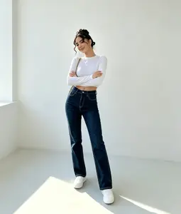 Simple Stitches Detail Light Blue Wash Mid Rise Bootcut Jeans