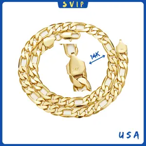 14K Real Gold-Plated Figaro Chain Necklace for Men – 2mm to 10mm Wide, 24" Italian-Style Link, Tarnish-Resistant with Nanotech Coating, Hip Hop Streetwear, Minimalist Layering Jewelry, Gift for Him hip-hop jewelry
