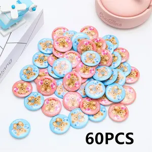 60pcs 1.7inch Watercolor Bear Baby Party Gender Reveal Button Badges, Blue Team Gender Reveal Buttons for Party Games Supplies
