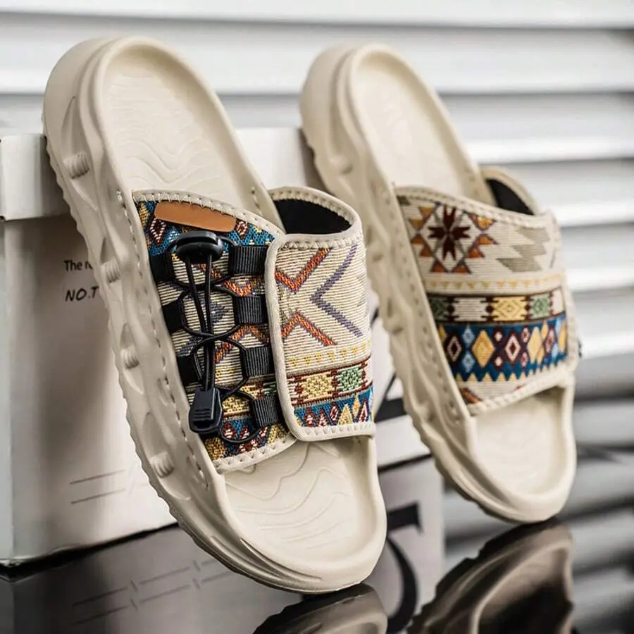 Men's Summer Slippers, Outdoor Casual Non-Slip Deodorized Sport Beach Shoes, Thick Sole Beach Sandals