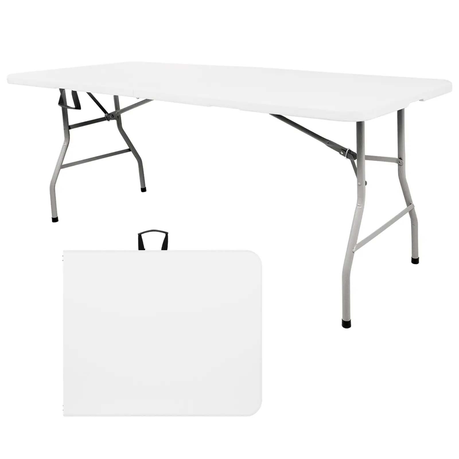 WGCTEK Foldable Picnic Table - 4FT/6FT, Half-Folding, Height-Adjustable, Sturdy, Portable with Handle & Lock, Quick Assembly, Easy Storage, White for Outdoor/Indoor Use