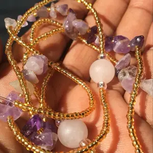 Adjustable Gold Beaded Waist Chain with Crystals for Weight Loss - Gemstone Waist Bead