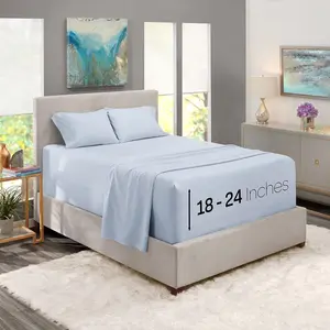 Twin XL Size Sheet, 4 Extra Deep Pocket (18-24 inches), Microfiber,,,, Wrinkle-Free, Easy to Care, Ice Blue