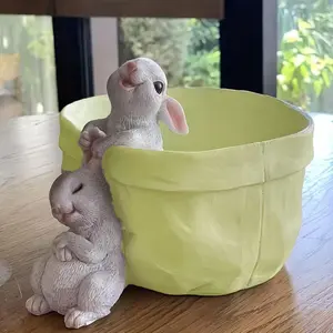 Charming Resin Rabbit Sculpture, Perfect for Garden Office Decor & Decoration, Cactus Plant Pots, Easter Theme Animal Statue for Balcony & Patio