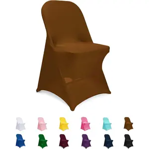 Folding Chair Covers Brown, Spandex Chair Slipcovers 12 PCS, Fitted Chair Slipcovers for Wedding,, Banquet, Holidays, Celebration