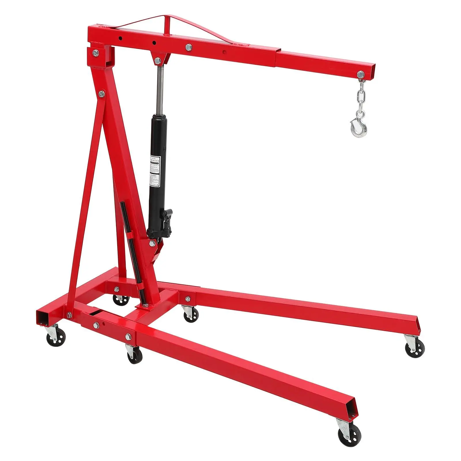 2 Ton Folding Engine Hoist, 4400 lbs Heavy Duty Hydraulic Engine Crane with Telescopic Boom & 6 Casters, Cherry Picker for Garage Workshop, Red puncture-proof tire clearances hopper wicker rattan set open-ended base comfy cushion panel brown