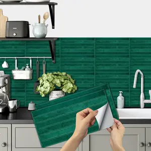 8/16/32 Pcs Retro Classic Dark Green Brick Wall Sticker, Self-Adhesive Design, Easy To Clean, Seamless Splicing, Suitable For Kitchen, Bathroom, Living Room