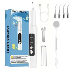 Electric dental plaque remover, teeth cleaning kit with 5 cleaning modes, 2 replacement heads, LED light, holiday gift
