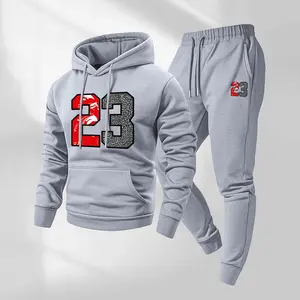 Men's Retro Basketball 23 Patterned Hoodie & Drawstring Track Pants Set Casual Athletic Long-Sleeved Hooded Jacket & Pants for Fall Winter Street Style Everyday Wear Indoor Outdoor Sportswear - Athleisure Summer Clothes