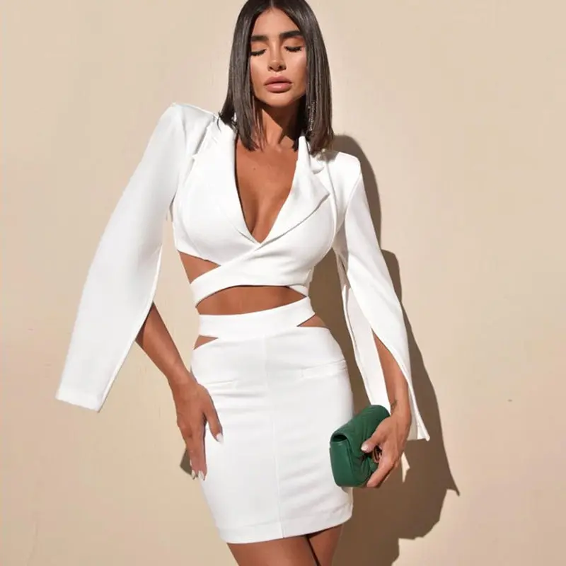 Two-Piece V-Neck Skirt Suit