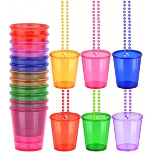 1-6 Pcs Shot Glass on Beaded Necklaces, Plastic Shot Necklace Cups, Party Necklaces, Shot Glass for Birthday, Wedding, Christmas, 6 Colors