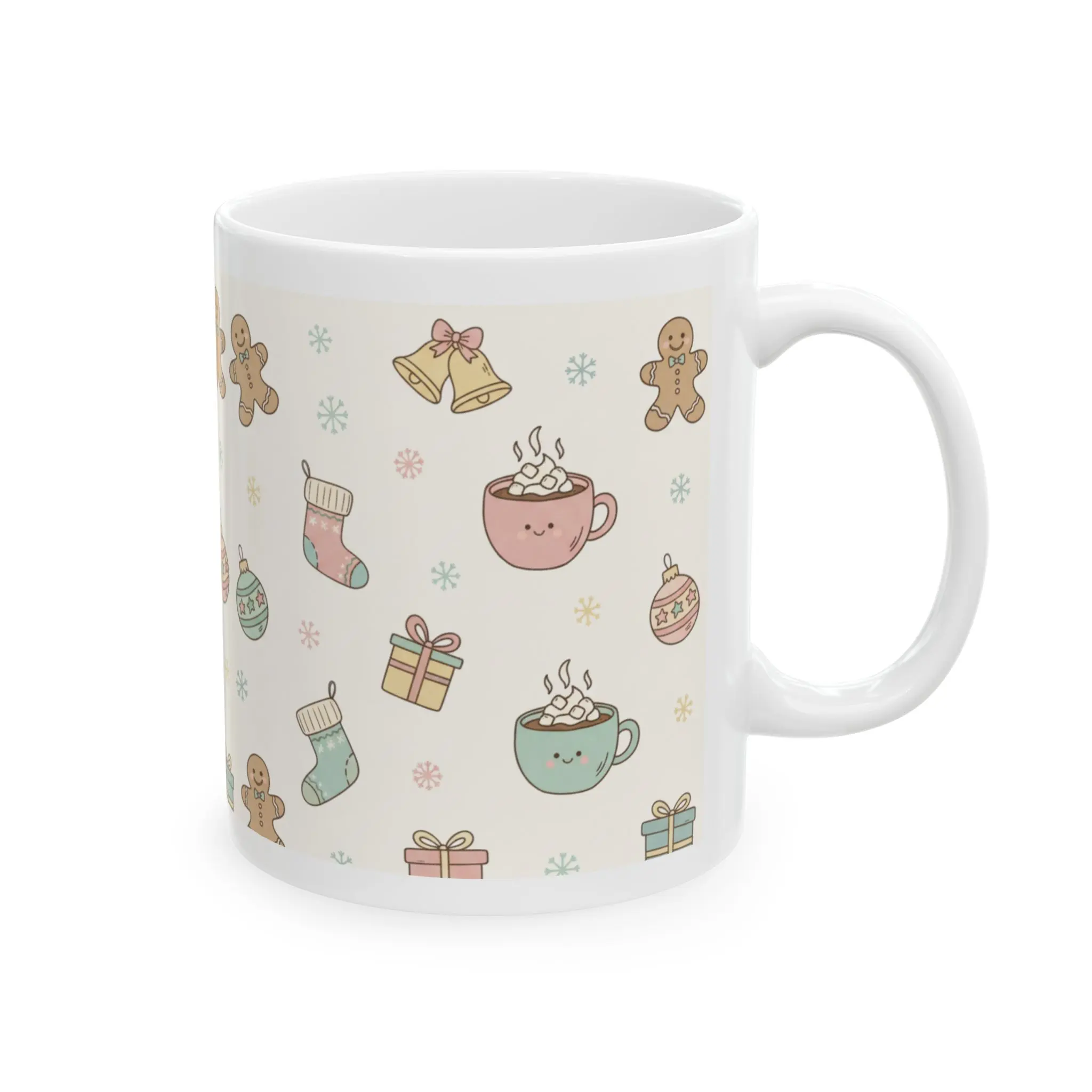 Cute Holiday Hot Cocoa and Gingerbread Mug | Christmas Pattern Ceramic