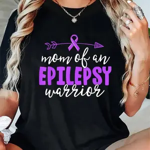 100% Cotton Epilepsy Mom Shirt Purple Ribbon Awareness Shirt Mother T-Shirt