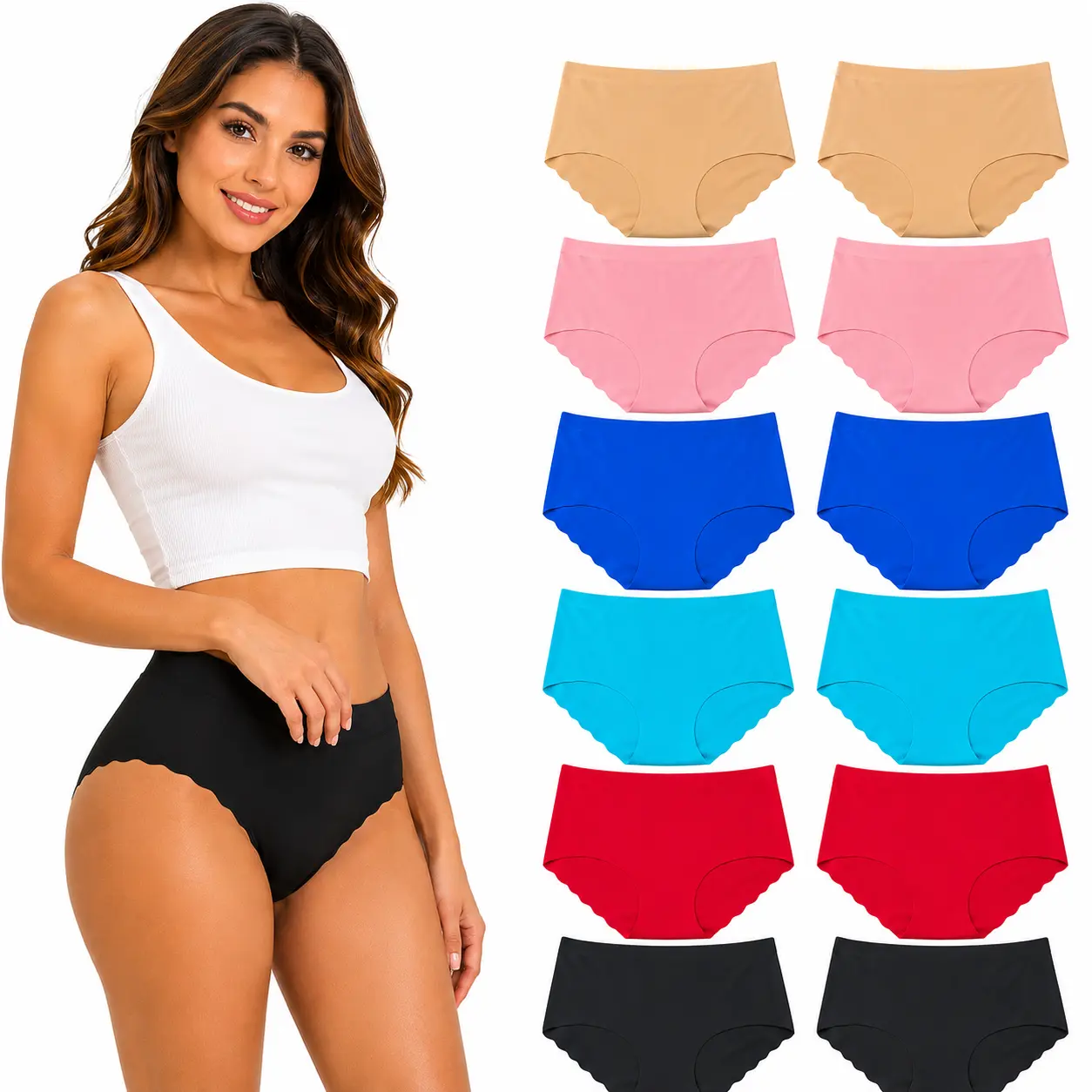 12pairs of high-waisted, solid-color seamless women's panties: comfortable, breathable, and slimming. 6622