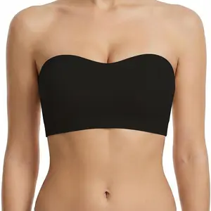 Zimcti Strapless Bras for Women-Non Slip Silicone Grip Bandeau, Wirefree Seamless Tube Top, Removable Pads, Clear Straps