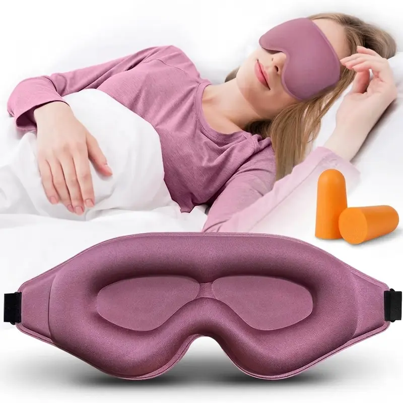Unisex 3D Sleeping Mask (25cm Wide, 9.9cm High) with Earplugs - Breathable Silk, Adjustable Custom Fit, Nose Pad, 100% Full Shading, Portable Camping Travel Sleep Aid for Adults, Black Night Eye Cover #GLOBAL PICKS
