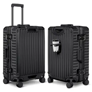 Zipperless Aluminum Frame Luggage with Spinner Wheels TSA Lock and Cup Holder 20"  Hard Shell Suitcase