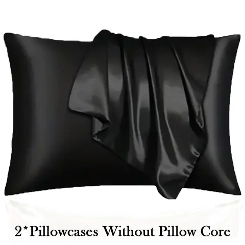 2Pcs Solid Satin Pillowcases Envelope Closure, Hair & Skin Friendly, Pillow Covers Only, Hair And Skin Friendly, Bed Linens