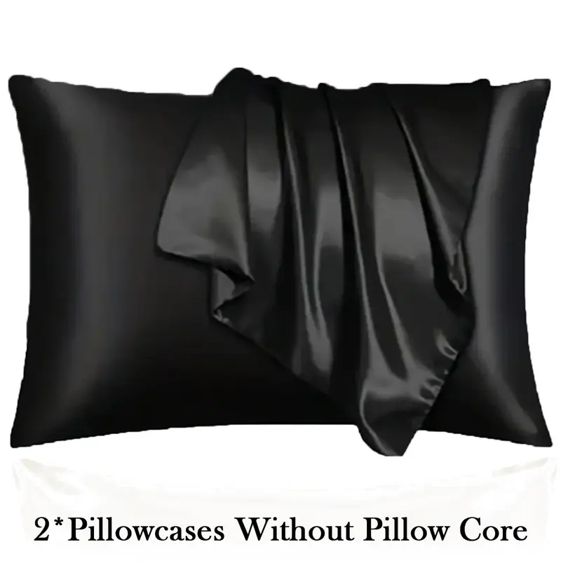 2Pcs Solid Satin Pillowcases Envelope Closure, Hair & Skin Friendly, Pillow Covers Only, Hair And Skin Friendly, Bed Linens